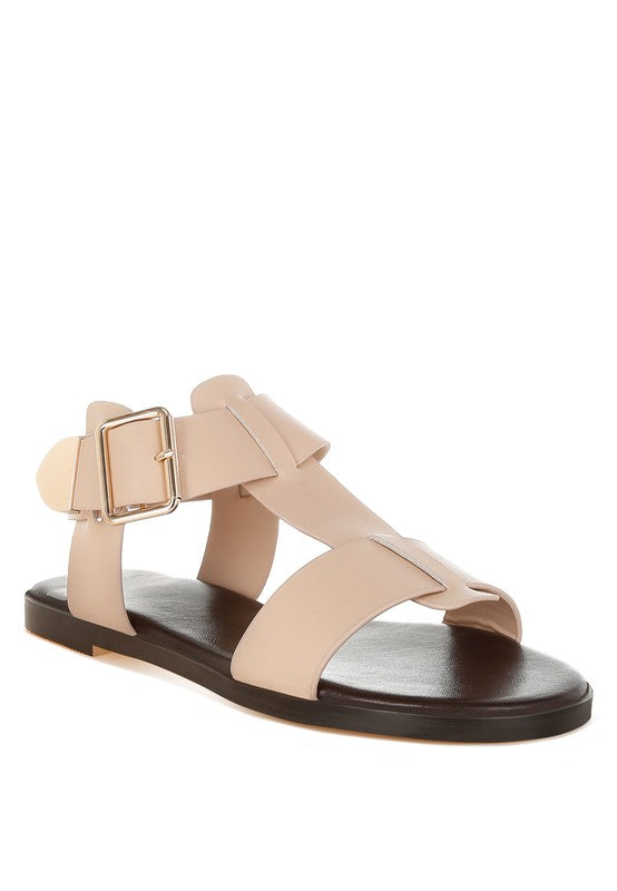 AVAH-Shayla Leather Open Toe Fisherman Sandals-Beige