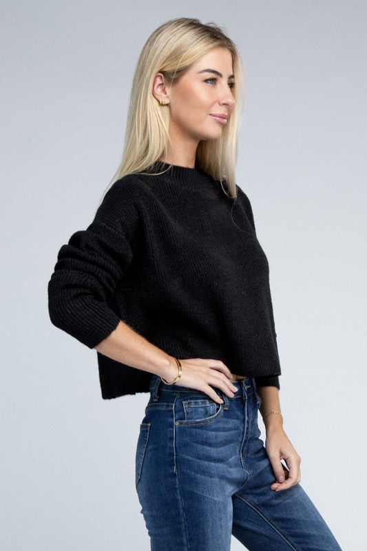 Sophisticated Warmth Mock Neck Pullover Sweater-Black-Avah