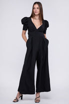 AVAH-La Bella Vita Black Puff Sleeve Wide Leg Jumpsuit