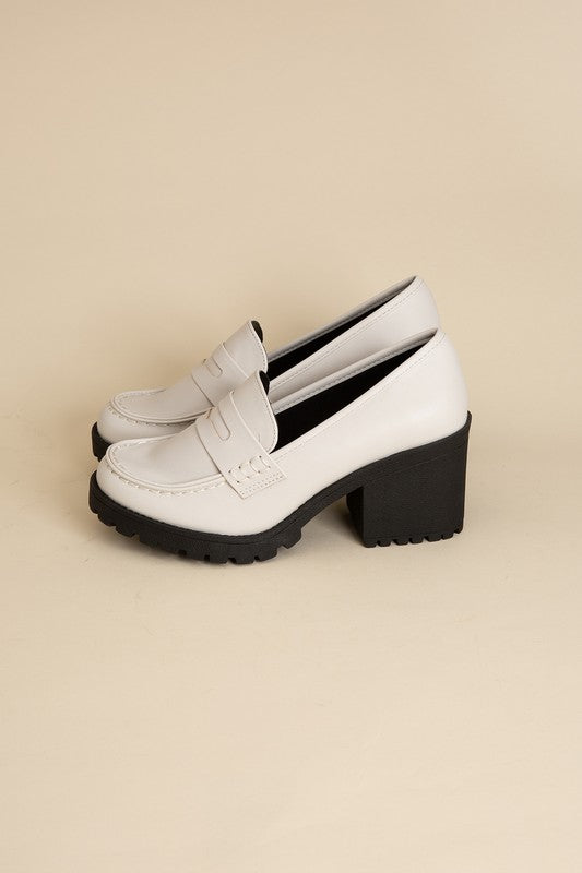 Elevate Me Chic Block-Heeled Loafers - Off White-Avah