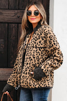 side view of leopard print sherpa jacket showing texture and fit
