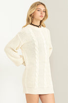 Cable-Knit Ribbed Sweater Dress-Cream-Avah