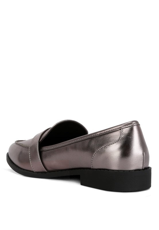 MetroPolish Metallic Faux Leather Loafers - Pewter-Avah