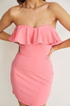 Chic Elegance Ruffled Sweetheart Neck Strapless Pink Mini Dress-Avah Couture