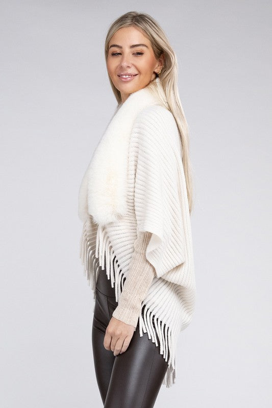 Fringe Embrace Fur Trim Cardigan Sweater-Ivory-Avah