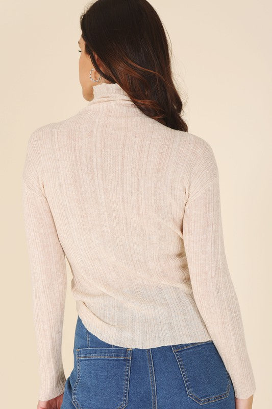 Midway Beige Mock Neck Wool Blend Sweater-Avah