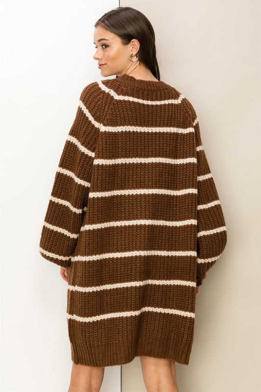 Suzanne Oversized Striped Cardigan Sweater - Brown-Avah