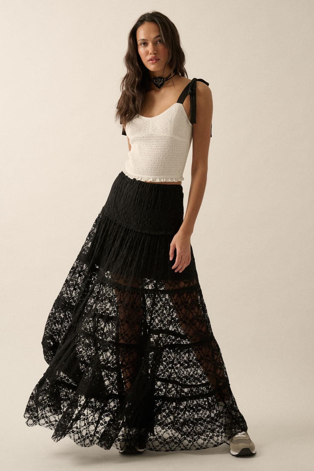 【WOOHWA】SHADOW LAYERED SKIRT OPS Widow Sateen Sheer Lace Waist Cincher Handkerchief Skirt