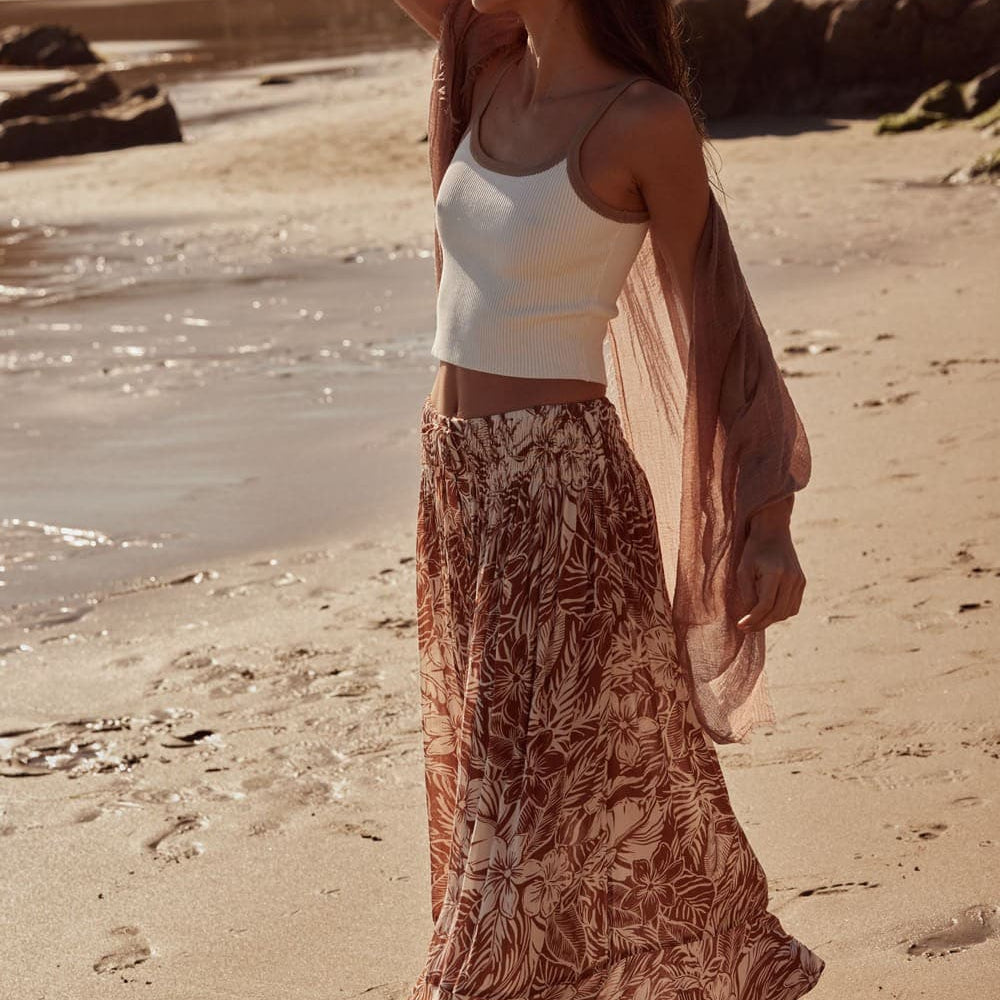 Coral Sands High Waisted Floral Maxi Skirt