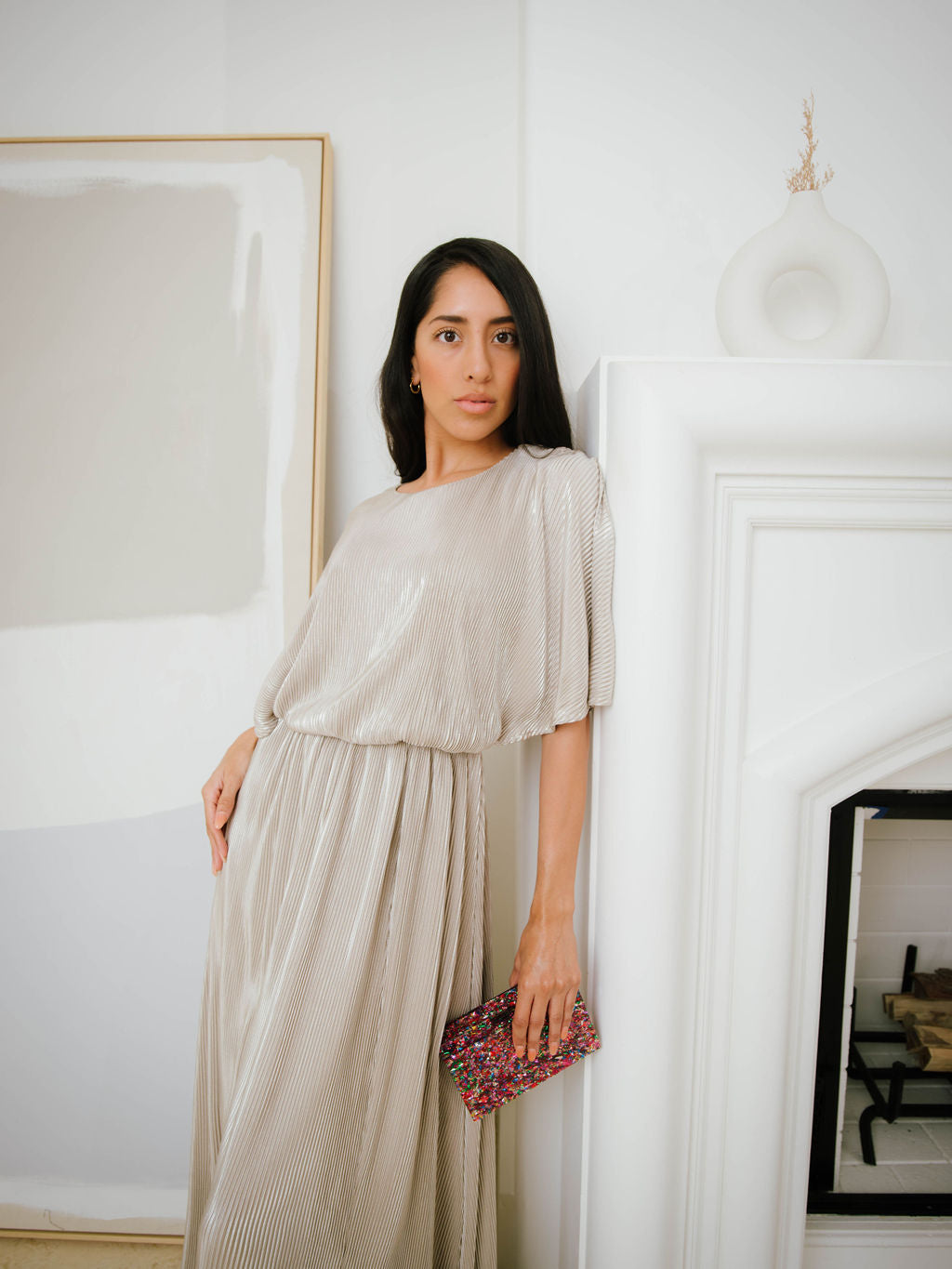 AVAH-Understated Elegance Champaign Dress with Dolman Sleeves