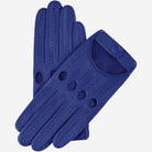 Pair of blue leather gloves on a white background