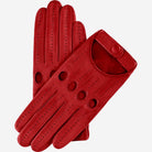 Pair of red leather gloves on a white background