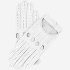 White driving gloves with perforations on a white background