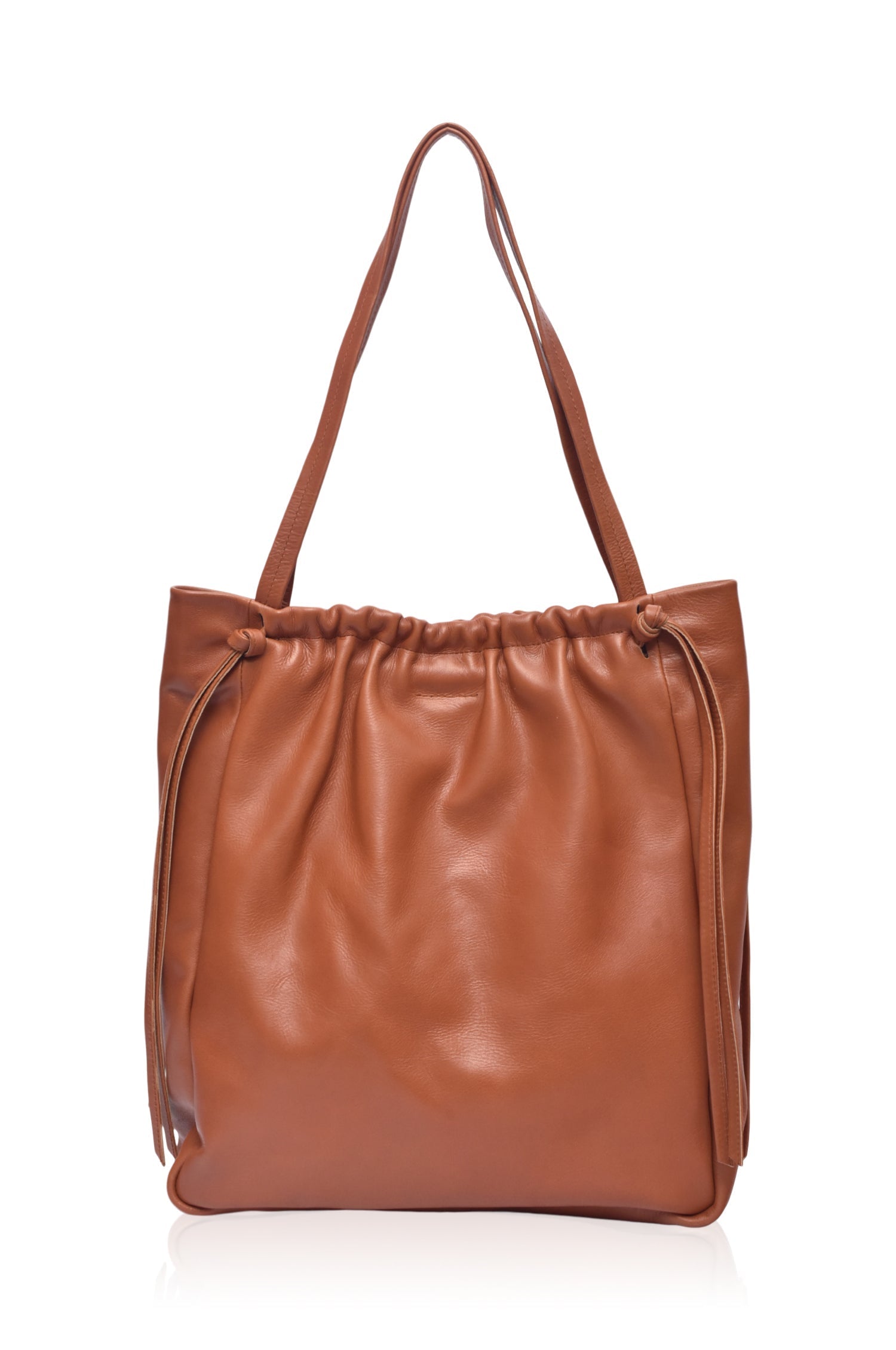 Front view of the Alessia Leather Tote Bag in vintage camel handcrafted genuine leather