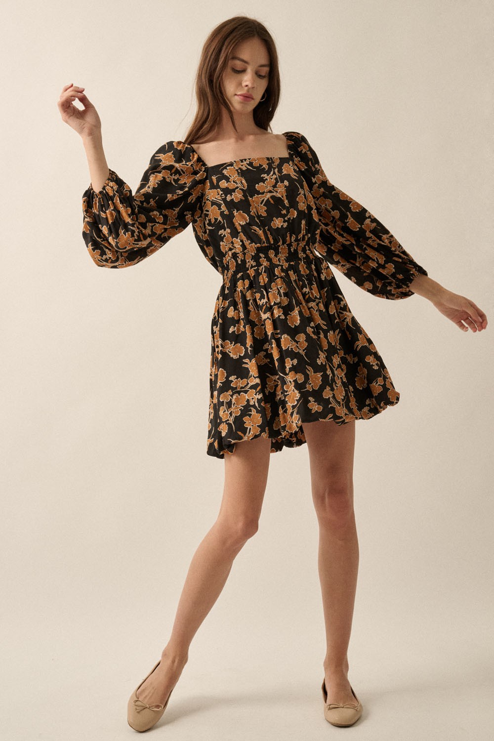 Autumn-Whispers-Square-Neck-Floral-Mini-Dress-Black-Rust-Floral-Avah