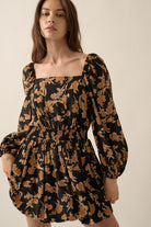 Autumn-Whispers-Square-Neck-Floral-Mini-Dress-Black-Rust-Floral-Avah