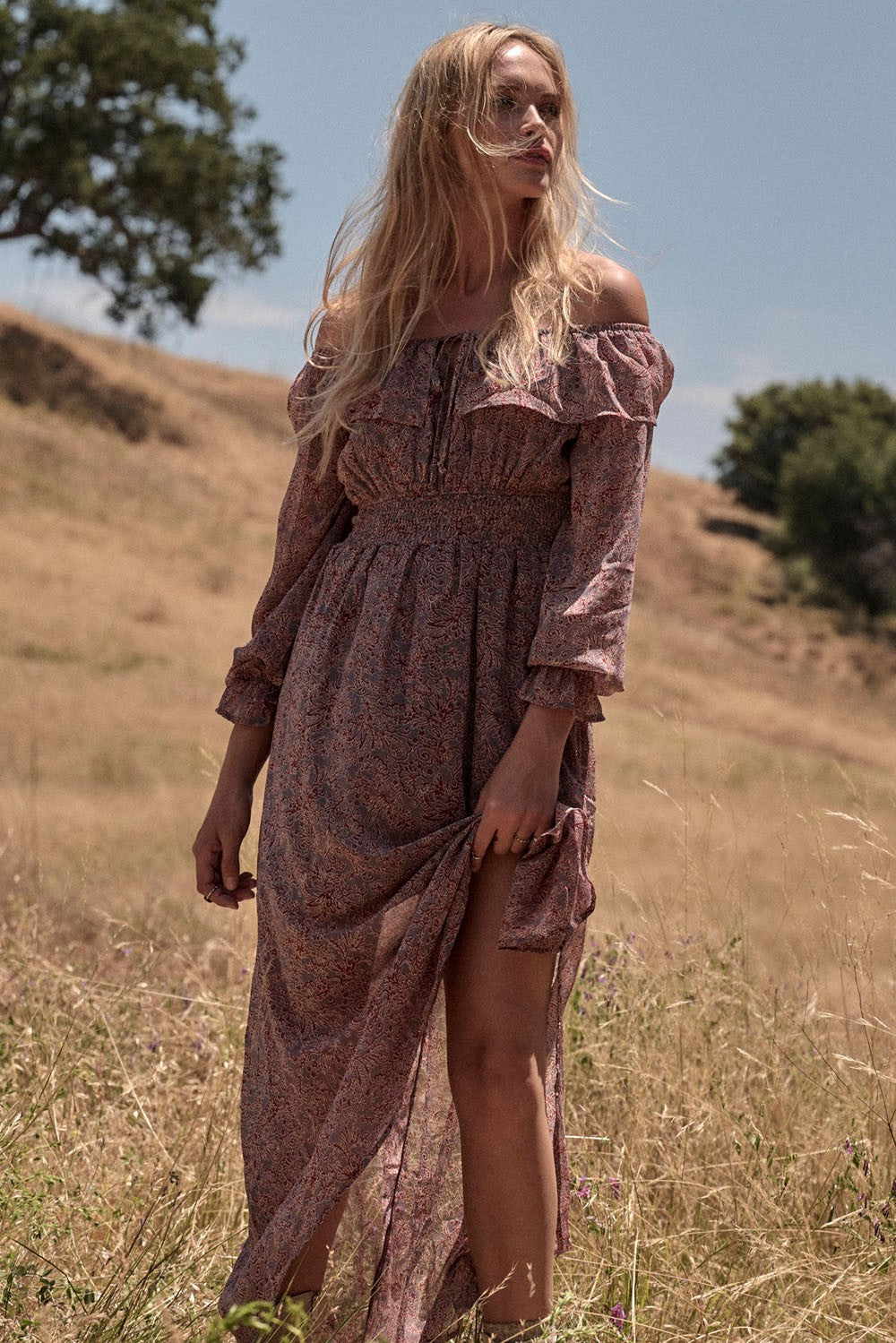 Azure Romance Floral Long Sleeve Maxi Dress