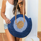 100% straw paper tote with PU leather straps in navy blue