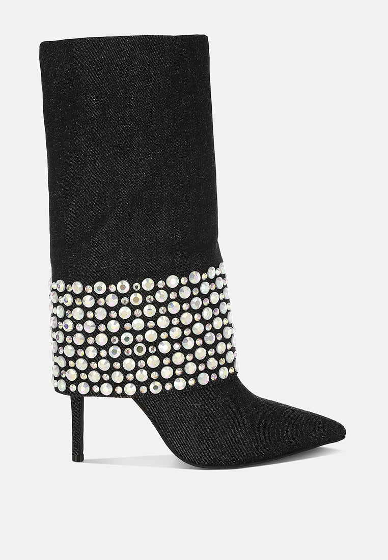 Sloane Diamante Foldover Stiletto Boot 