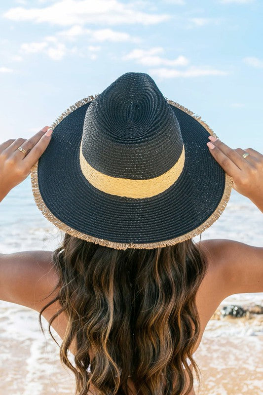 Bayside Fringe Trim Straw Sun Hat