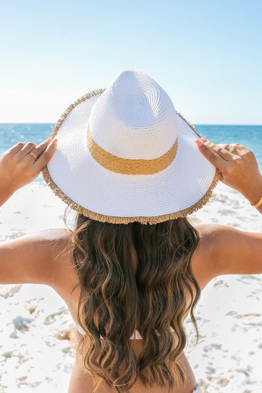 Bayside Fringe Trim Straw Sun Hat