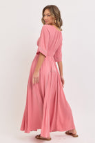 Back view of pink short sleeve maxi dress