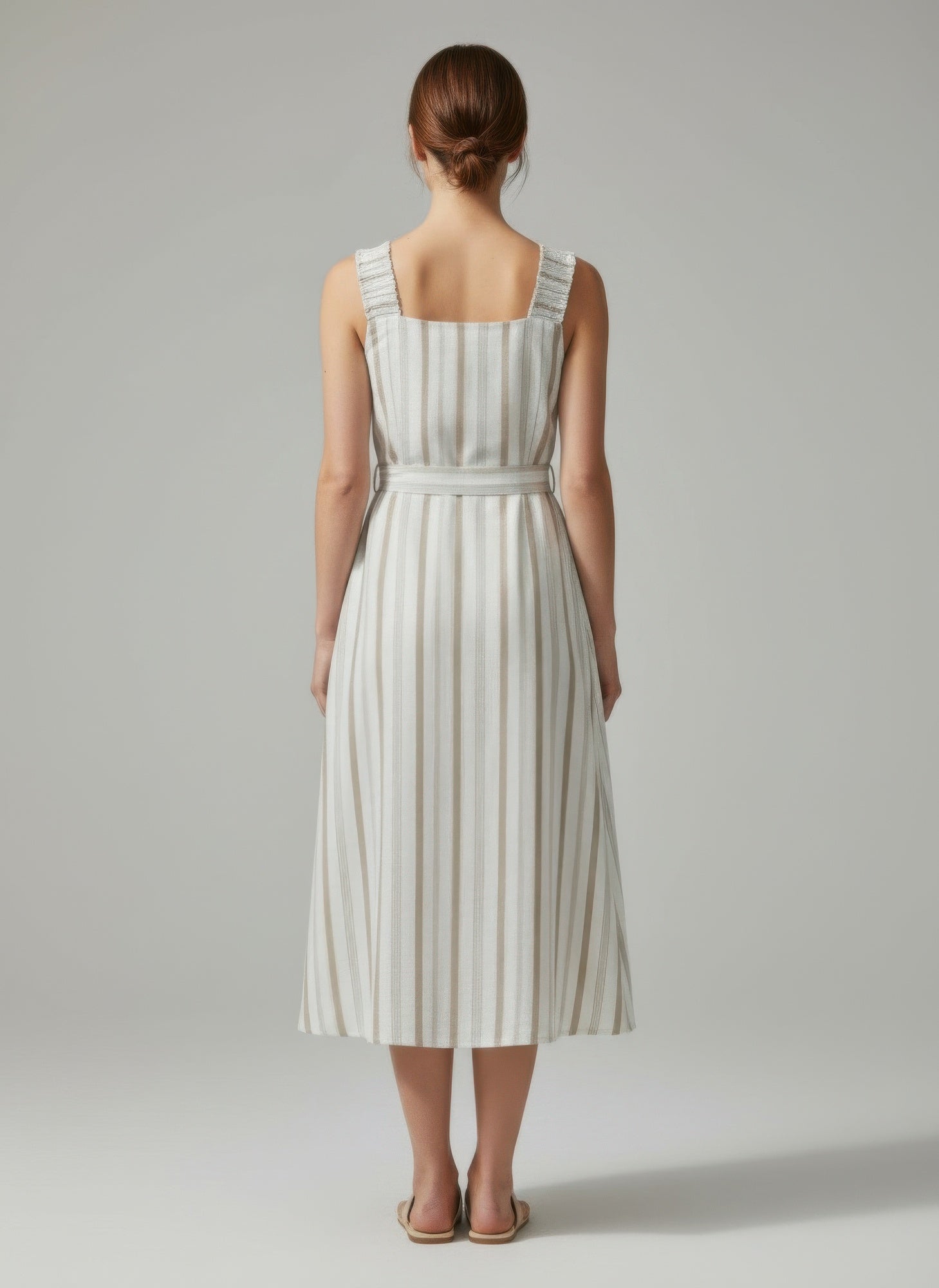 Striped cotton midi dress back view