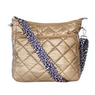 AVAH-gold quilted crossbody bag with leopard strap, front view
