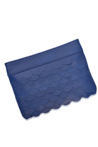 Royal blue Cascade Leather Crossbody Clutch featuring scalloped genuine leather panels
