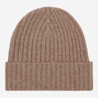 Brown knit beanie on a light gray background