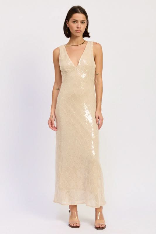 Celeste Glow Sequin Lattice Maxi Dress 
