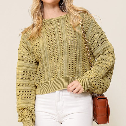 Chill Days Long Sleeve Round Neck Sweater-Green-AVAH