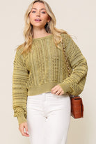 Chill Days Long Sleeve Round Neck Sweater-Green-AVAH