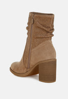Beige Rhinestone Studded Slouchy Ankle Boots-2