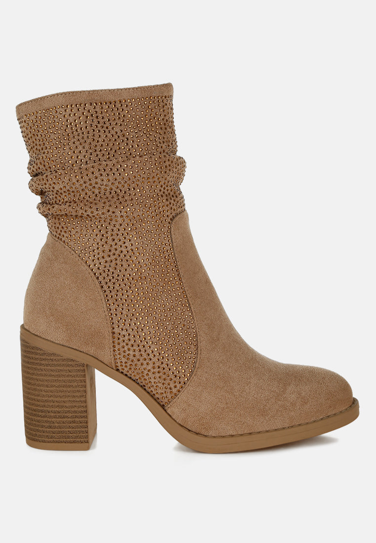 Beighe Rhinestone Studded Slouchy Ankle Boots-0