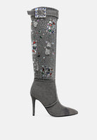 Cornik Multi Color Stones Denim Boots-5