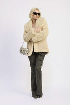 Front view of faux shearling teddy coat with oversized lapels and cozy texture-AVAH