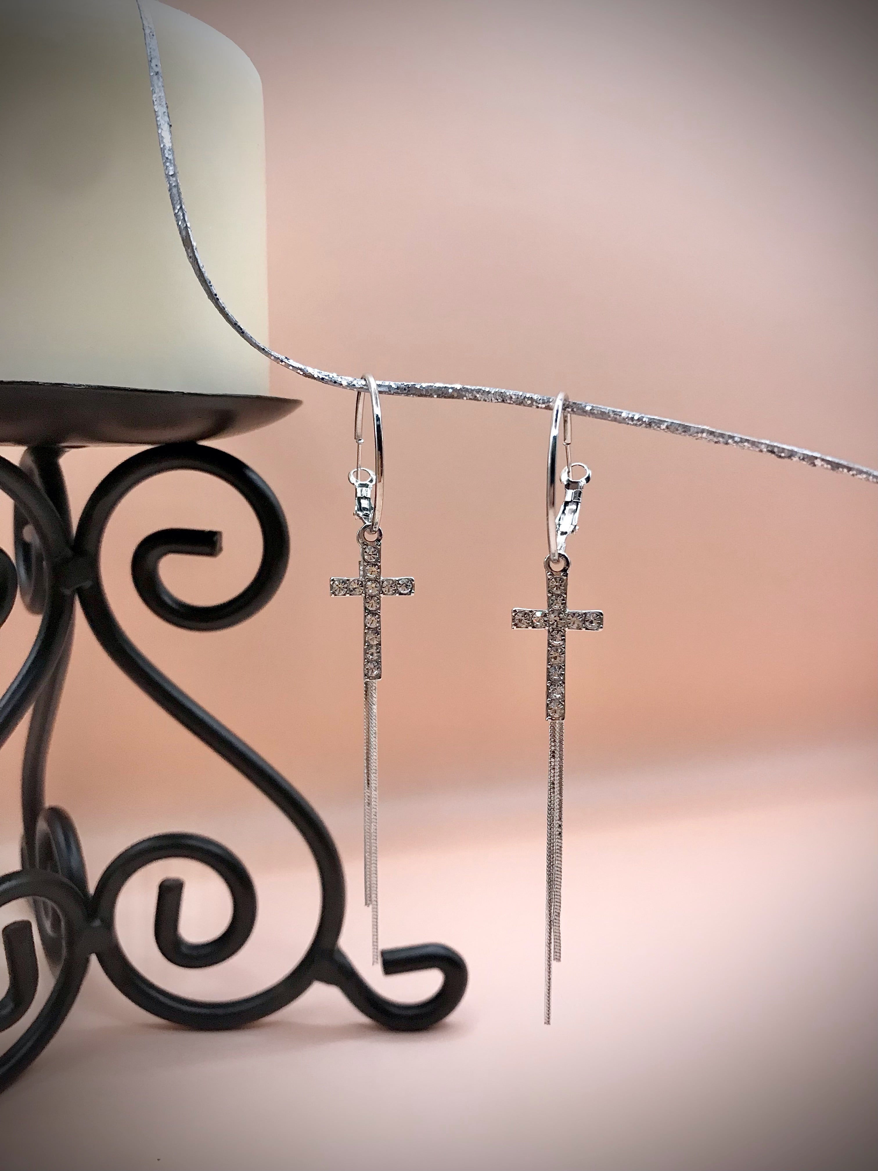 Crystal Cross Dangle Hoop Earrings