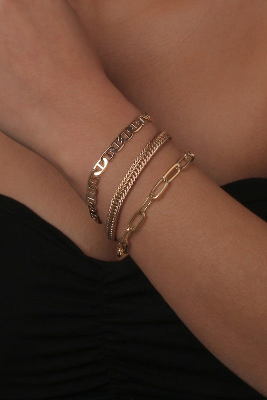 Gold Cuban Link Chain Bracelet Set-Avah
