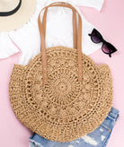 100% straw paper tote with PU leather straps in khaki