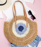 100% straw paper tote with PU leather straps in khaki blue