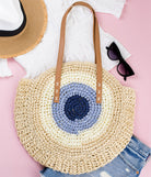 100% straw paper tote with PU leather straps in straw blue