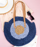 100% straw paper tote with PU leather straps in navy blue