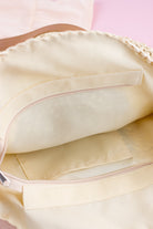 100% straw paper tote with PU leather straps inside view