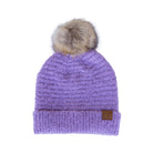 Lavender boucle knit hat with faux fur pom 