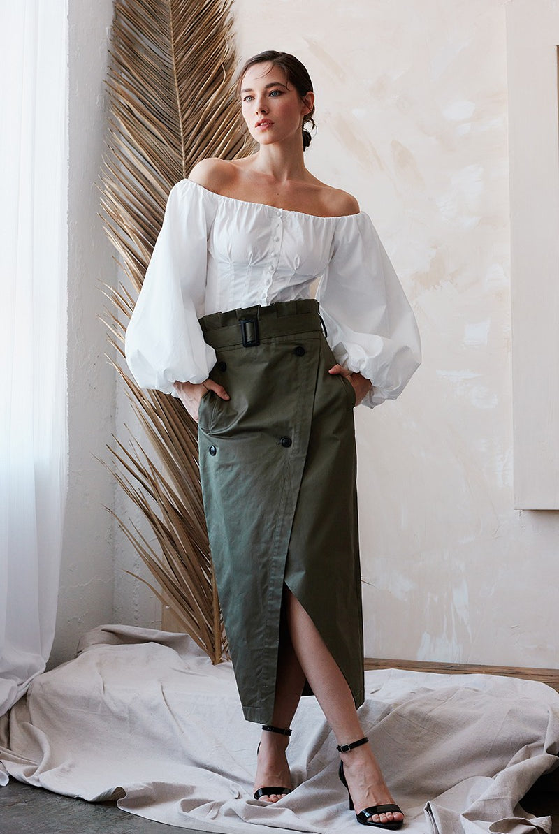 Embrace Cotton Elegance Off The Shoulder Corset Blouse- White-AVAH