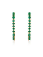 Front view of slim green cubic zirconia hoops on white background.