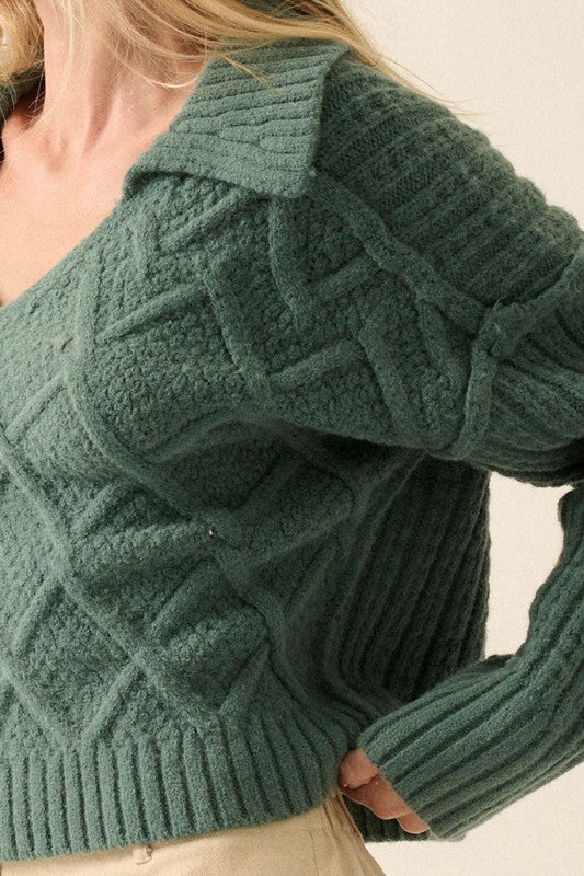 Evergreen-Mystique-Cable-Knit-Collared-Sweater-Green-Avah