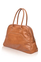 Brown leather handbag on a white background