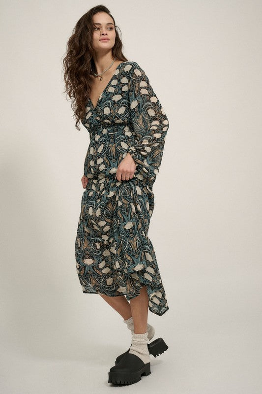 Forest-Enigma-Floral-Long-Sleeve-Maxi-Dress-Black-Green-Avah
